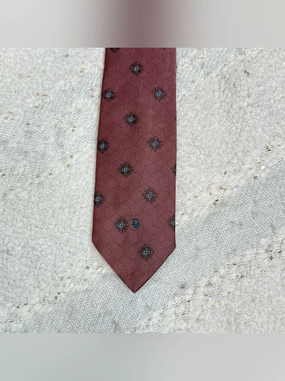 Christian Dior tie maroon, blue, red and white silk blend neck tie